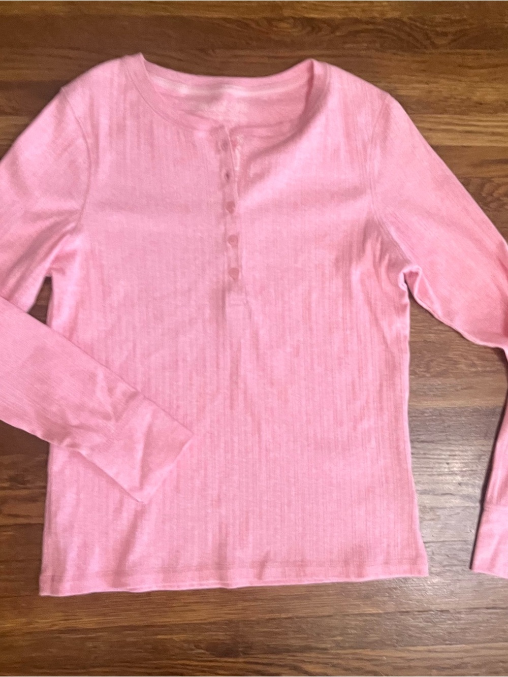 Y2k vtg pink Henley ribbed shirt long sleeve M stretch Bella Elena grunge